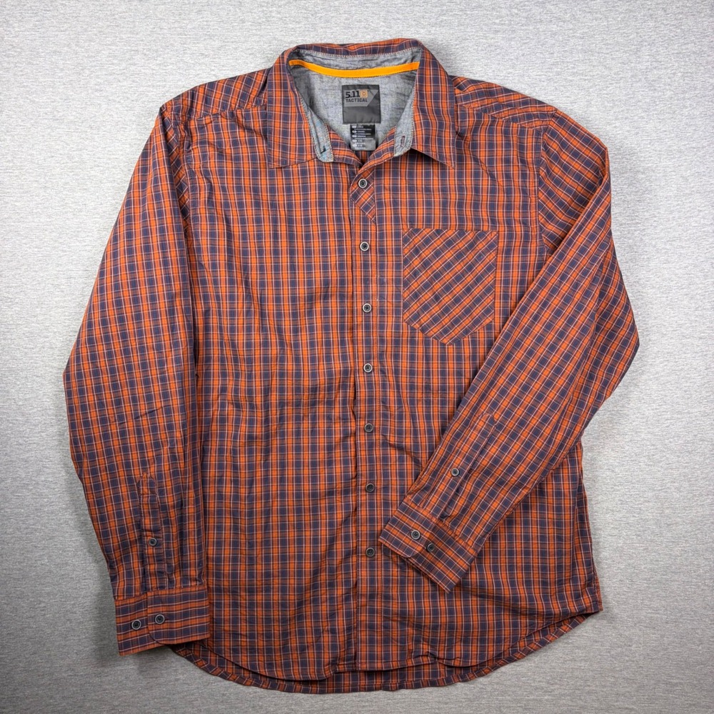 5.11 Tactical Shirt Mens Large Orange Plaid Long Sleeve Button Down Utility